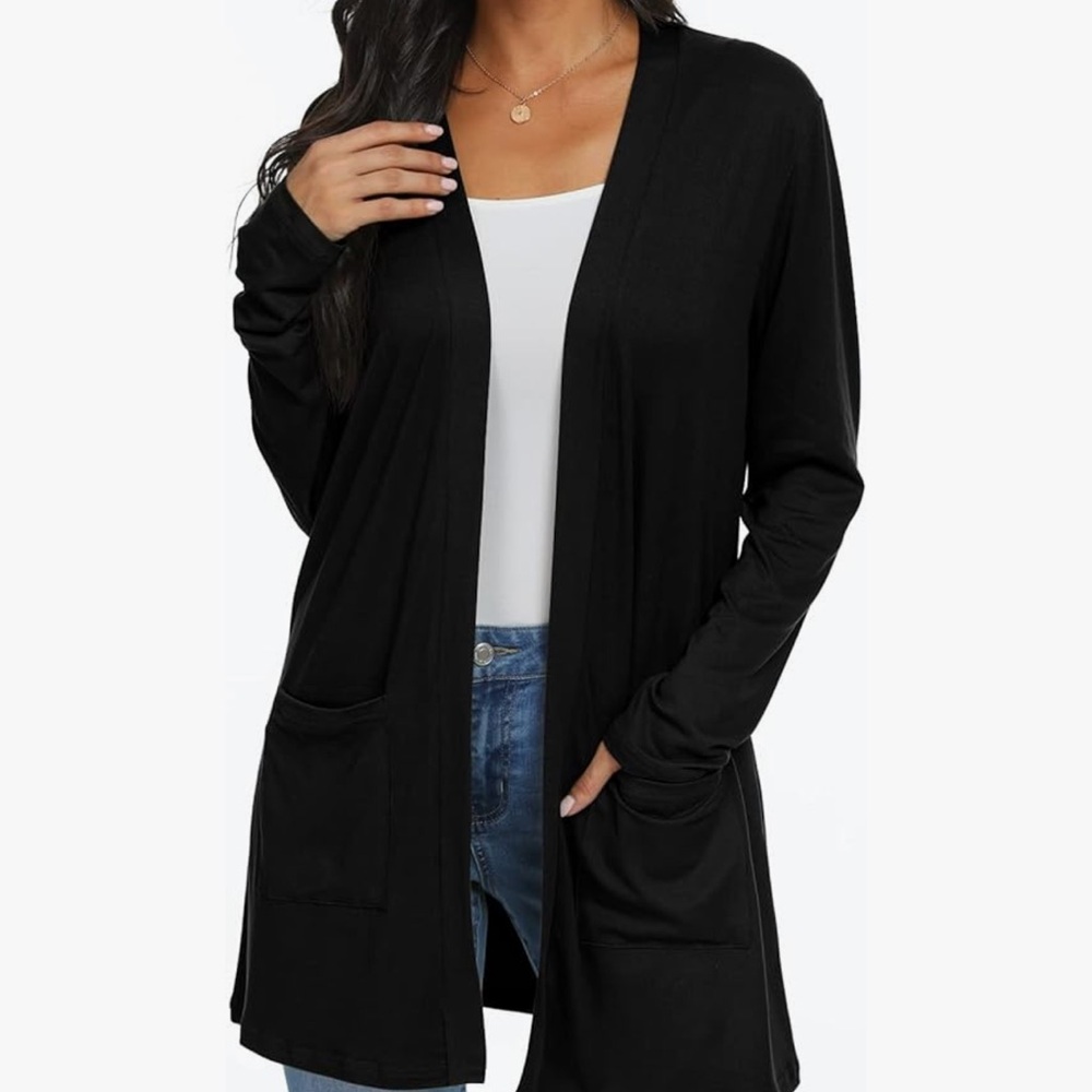 Women's Black Open Front Cardigan Mother’s Day gift